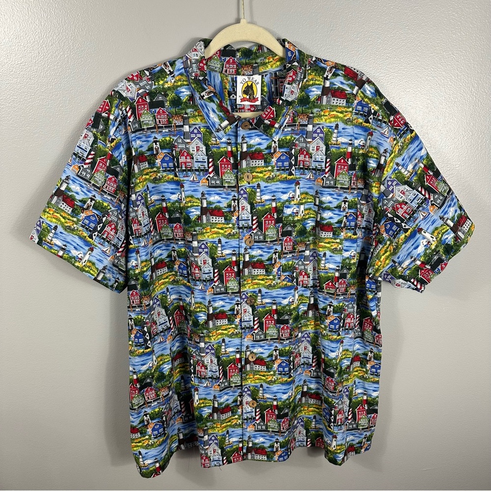 Yo Wear Vintage Lighthouse Coastal Button Front Short Sleeve Men’s XL